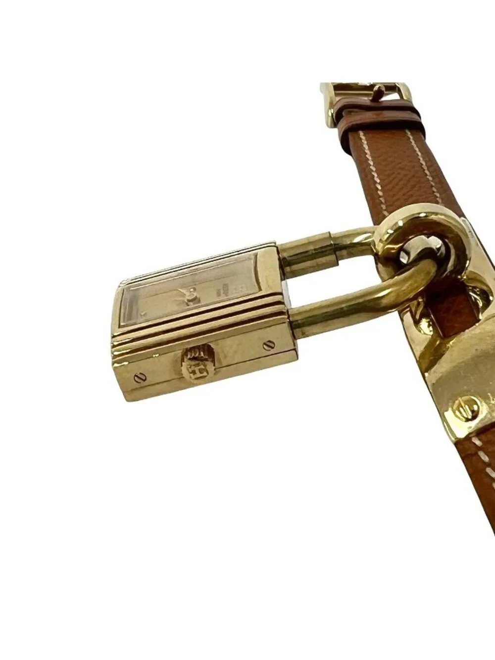 Hermes Vintage Kelly Watch Courchevel Wrist Gold Brown